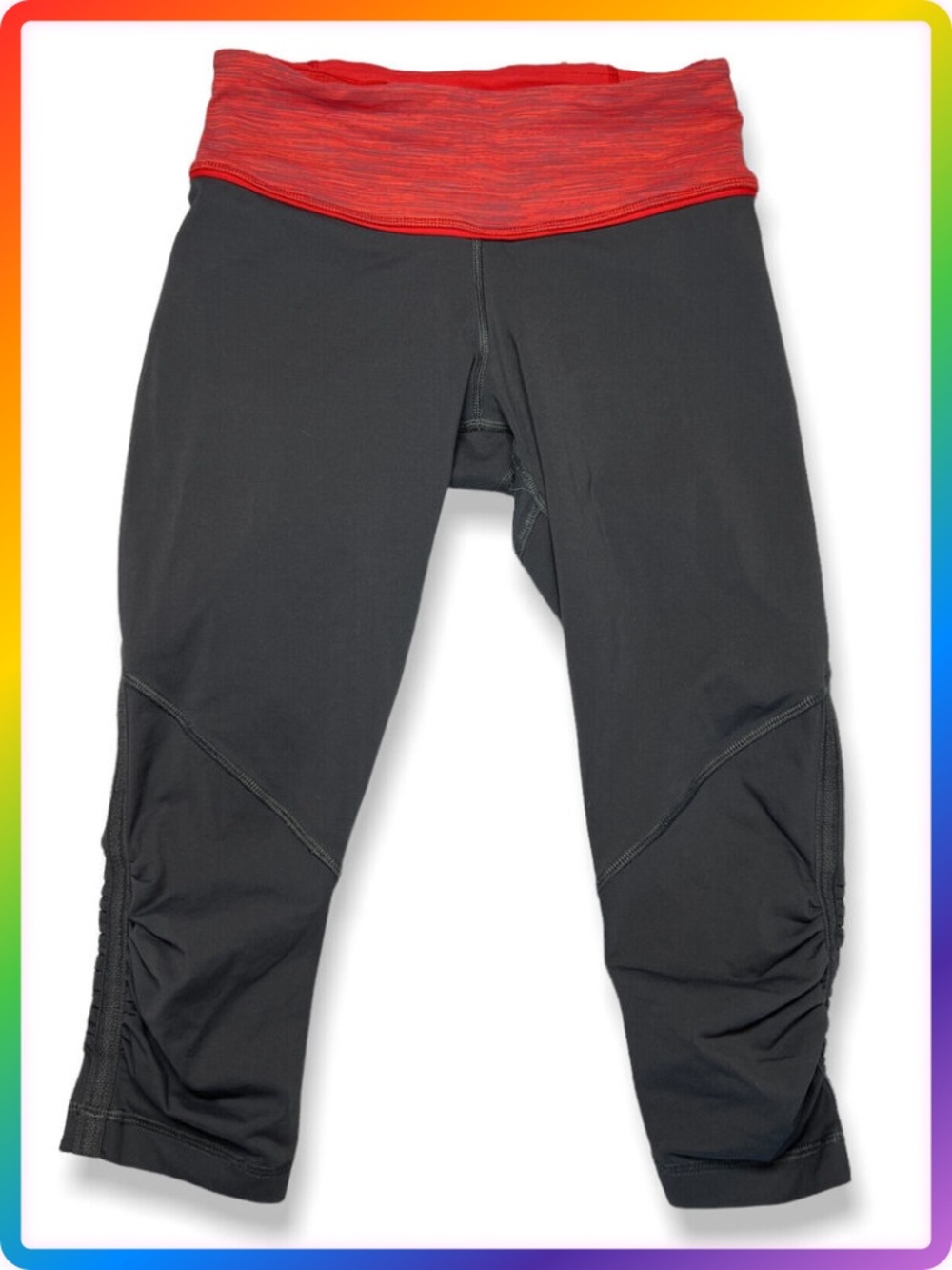 Lululemon Run For Your Life Crop Leggings SIZE 4 Black Red Ruffle Yoga